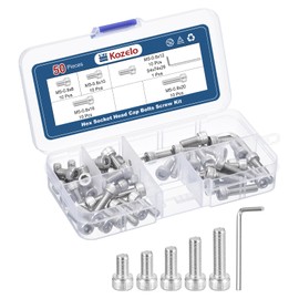 Kozelo 50pcs M5 Socket Head Cap Screws Bolts Nuts Assortment Kit - [M5x8/10/12/16/20mm] 304 Stainless Steel Allen Socket Drive for 3D Printer with Allen Wrench