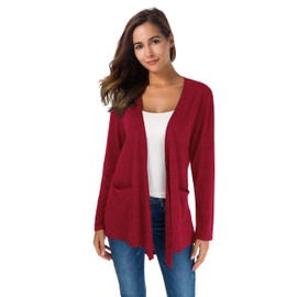 TownCat Cardigans for Women Loose Casual Long Sleeved Open Front Breathable Cardigans with Pocket (WineRed, M)