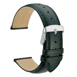 WOCCI 20mm Vintage Leather Watch Strap with Silver Buckle, Replacement Band (Green)