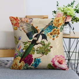 KEIROUTK Outdoor Cushion Covers Hummingbird Cushion Covers 45 x 45 Flower Pillow Case 1 Pack Square Linen Sofa Cushions Cover For Home Living Room Sofa Cushions Decoration Home Decor