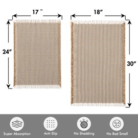 MIULEE Set of 2 Waffle Bathroom Rugs, Boho Bath Rugs Non Slip Washable, Super Absorbent Bath Mats, Ultra Soft Rubber Backed Shower Mats for Bathroom Floor, Tub, Brown & White, 17"x24"+18"x30"