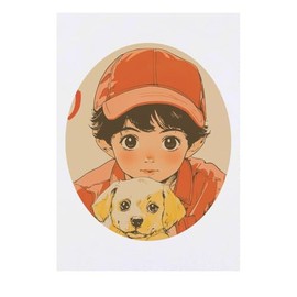 'Cute Boy and Puppy' Temporary Tattoo - Water Resistant, Skin-Safe, Non-Toxic Transfer (TO00080687)