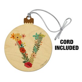 GRAPHICS & MORE Letter V Floral Monogram Initial Wood Christmas Tree Holiday Ornament