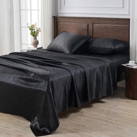 Cibhlea Silky Satin Sheets Twin Size - 3-Piece Soft Embossed Bed Sheet Set with Deep Pocket Fitted Sheet, Luxurious Cooling, Includes 1 Flat Sheet, 1 Fitted Sheet, 1 Pillowcase