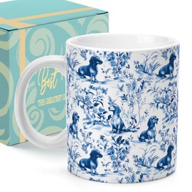 Palasarkaaa Chinoiserie Dachshund Tea cups Gifts for Grandma Women, Blue and White Floral Botanical Dachshund Decorative Coffee Mugs for Moms, Grandmillennial Weiner Dog Sausage Dog Lover Gifts