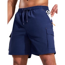 Haimont Men's Hiking Cargo Shorts 7 Inch with Zipper Pockets Quick Dry Outdoor Camping Travel, Water Resistant Dark Blue M