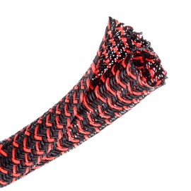 CrocSee 10ft - 1/2 inch Braided Cable Management Sleeve Cord Protector - Self-Wrapping Split Wire Loom for TV/Computer/Home Theater/Engine Bay - Black/Red