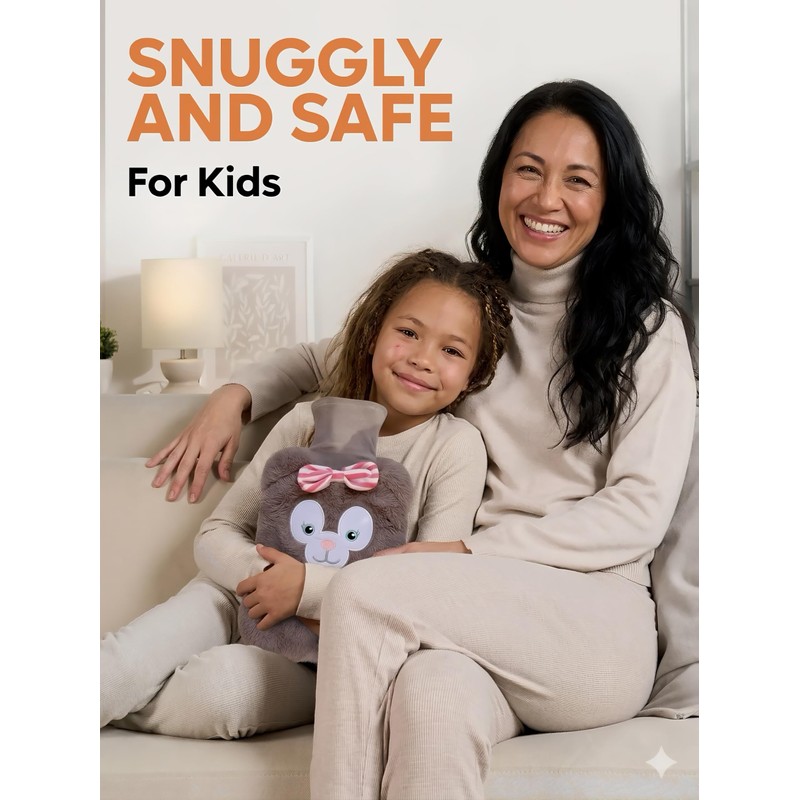 ZOVEXA Large Hot Water Bottle with Plush Animal Cover, 2L