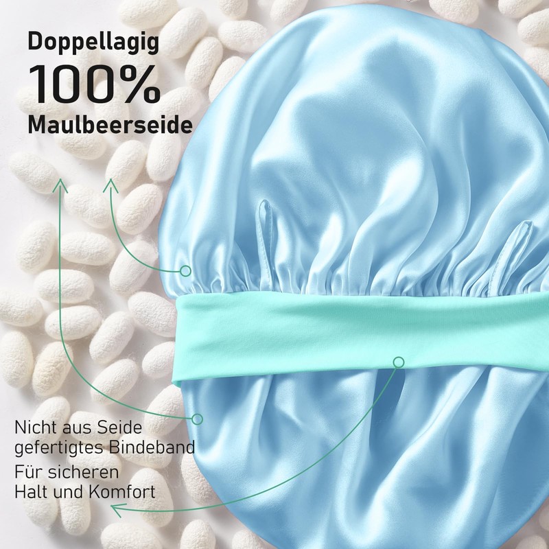 LitBear 100% Mulberry Silk Sleep Cap for Women, 6A 22