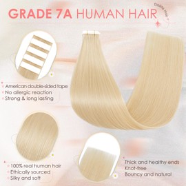Elailite Real Hair Extensions Tape Knitting Hair #24A Light Blonde Pack of 10 Invisible Glue Hair Extensions Straight 25 g 40 cm