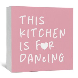 Nitelat This Kitchen Is for Dancing Sign Pink, Pink Kitchen Home Accessories, Cute Preppy Kitchen Decor Wood Sign Home Decor for Girly Dining Room Restaurant