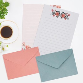 KSIWRE 36 PCS Writing Paper and Envelopes Set,Warm Floral Themed Stationary Set for Wedding Invitations Wishes,24 Lined Stationery Paper with 12 Envelops