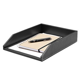 Gallaway Leather Letter Tray Desk Organizer - Premium Pu Leather Tray Perfect for Office Organization, Document Holder Fits A4 Paper, Stackable Drawers for Extra Desk Storage. (Black)…
