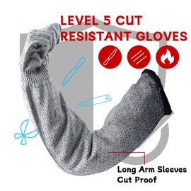 AYNKH 1 Pcs Lengthen Guard Gloves, Level 5 Cut Resistant Gloves With Long Arm Sleeves, Protector Sleeve Gloves, Anti Scratch, Anti Cutting, Anti Stab, For Garden Kitchen Work Construction (Grey)