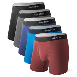 DAVID ARCHY Men's Performance Boxer Briefs,Quick Dry Sport Long Underwear With Anti Friction For legs,Underwear For Man Pack,Black/Dark Gray/Navy Blue/Red/Fri Blue,M,，5 Pack