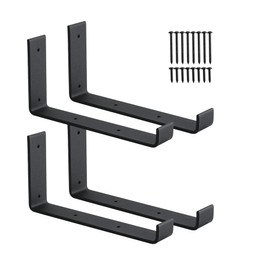 4 Pack Shelf Brackets, Heavy Duty 9 Inch J Shelf Bracket with Lip, Industrial Wall-Mounted Floating Supports for 8.8" Wide Lumber Board, Matte Black, HOME MASTER HARDWARE