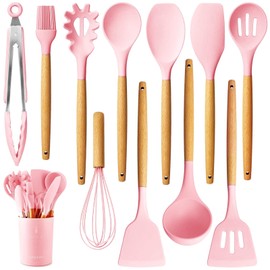 12PCS Silicone Cooking Utensils Kitchen Utensil Set Silicone Kitchen Utensils Set, Silicone Utensil Set Spatula Set, Silicone Utensils Cooking Utensil Set Silicone Spatula Turner Set (Pink)