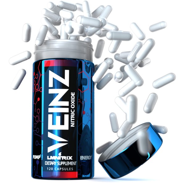 LMNITRIX VEINZ Pills ✮ Nitric Oxide Supplement with L-Arginine, L-Citrulline & ALA ✮ N.O. Booster Pump Pills ✮ Top Muscle Mass Pill for Men ✮ 120 Capsules