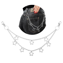 Ymapinc Star Pants Chain for Women, Gothic Punk Style Layered Pocket Pants Waist Chains, Rock and Hip-Hop Style Adjustable Jeans Waist Chains, Star Belt Chain, Wallet Chains (Silver)