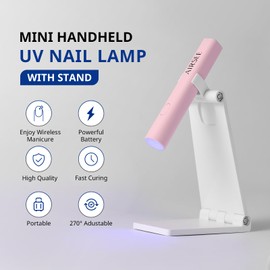 AIRSEE Mini Handheld UV Light for Gel Nails with Stand,Portable Rechargeable Nail Lamps,2 Timers for Fast Nail Extension,Rhinestone Glue Decoration,Gel Nail Strips at Home,Travel(Pink)