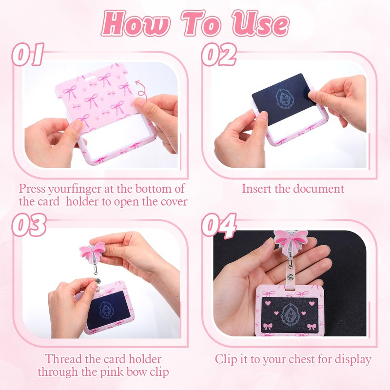 Pink Bow Badge Holder Horizontal, ID Card Holder Horizontal with