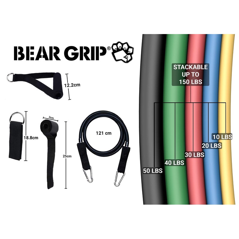 BEAR GRIP - 11 Pcs Resistance Bands Set, Home Workout