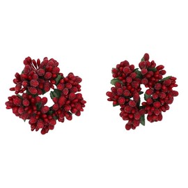 6-inch Beaded Berry Wreath Candlering Candle Ring - Winterberry Red