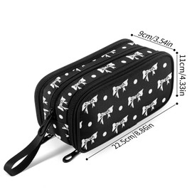 Fustylead Bows Large Pencil Case, Minimalist Portable Stationery Bag Cosmetics Bag with Handle for Middle High College School Office Travel