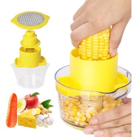 Corn Peeler for Corn On The Cob, Corn Stripper, Corn Cob Stripper, Corn Cutter & Remover with Built-in Cup Grater, Corn Peeler Tool with Bowl and Safety Handle, Ginger Grater (Yellow, One Size)