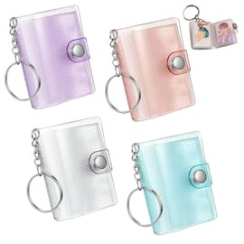 JUJUGO Portable 28 Photo Album 2 Inch Transparent Clear Pockets Waterproof PVC Snap Closure Photo Storage 4 Colors Set