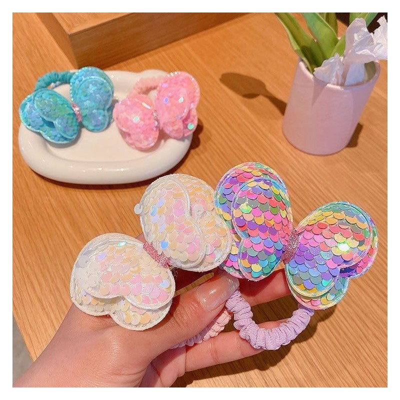 Lemeilleur 14 Pcs Sequined Butterfly Hair Ties Bow Hair Ties