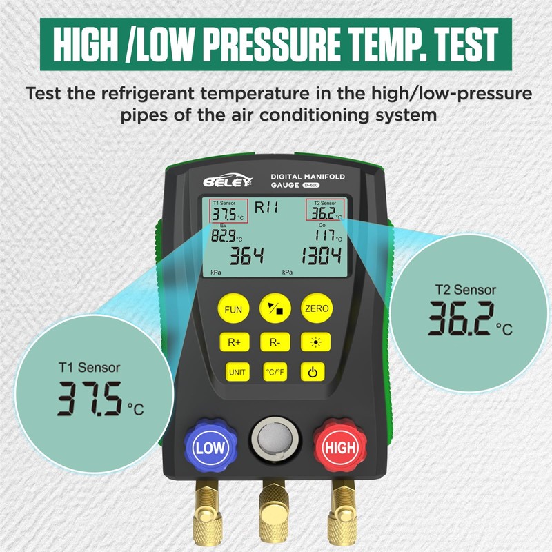 BELEY Digital Manifold HVAC Gauge Set,93 Refrigerants Dual Pressure&Temp Test