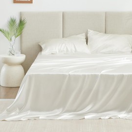 Love's cabin Twin Silky Soft Satin Bed Sheet Set - 3 Piece, Ivory, Luxury Fitted & Flat Sheets, Deep Pockets, Envelope Closure, 1800 Thread Count, Cooling, Breathable, Hypoallergenic