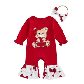 My First Valentines Day Baby Girl Outfit Love Heart Letter Long Sleeve Romper Newborn Spring Jumpsuit Clothes (B-Red, 0-3 Months)
