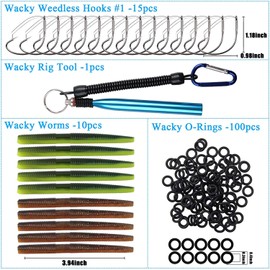 Fishing Wacky Rig Tools Kit Worm Lure Fishing Bait Rigs Wacky Rig O-Rings Senko Baits Weedless Hooks Worm Fishing Hooks Bullet Sinkers Weight Fishing Accessories with Tackle Box 126pcs