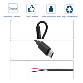 EAHOSUCC 1M/3.3FT 22AWG USB Type C Male Pigtail,5V 3A USB C to 2 Pin Bare Wire Open End Cable Cord DIY for USB C Equipment Installed(Red & Black 2 Wire)