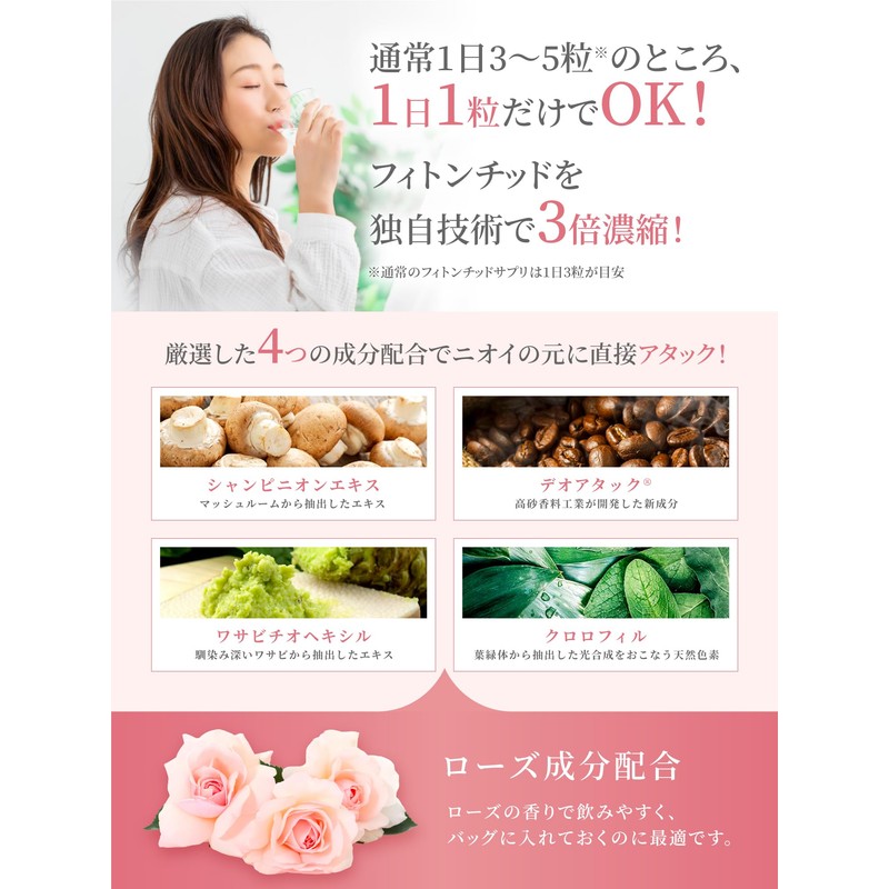 【臭ピタッ！ローズ エチケットサプリ 31粒 （31日分）】 フィトンチッド シャンピニオン デオアタック クロロフィル サプリ サプリメント