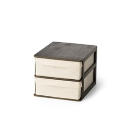 GUDEE REE Desktop Organizer Drawer Cabinet with Eco-Friendly Brown Bamboo and Cotton Linen, Stackable 2 Beige Drawers, for Office Supplies, Cosmetic Accessories, No Assembly Required