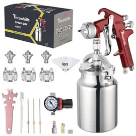 Throohills Siphon Feed Spray Gun Set for Piant with 1.4/1.7/2.0mm Nozzle, 1000cc Cup and 6pcs Paint Strainers for Cars & HousePainting Gun(Red)