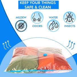 HiFEN® Vacuum Storage Bags, 6-Pack (2 Jumbo, 2 X-Large, 2 Medium) Vacuum Bags for Comforters and Blankets, Bedding, Compression Seal for Closet Storage - Save 80% Storage Space with Hand Pump