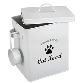 Geyecete Pet Treat and Food Storage Tin with Lid - 5lbs Capacity - Serving Scoop Included … -CAT