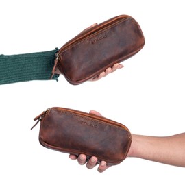 STILORD Melissa Pencil Case Leather Large Vintage with Zip Pencil Case Large Case School Plain Genuine Leather Cosmetic Bag for Men and Women, Kara - Cognac, Toiletry bag