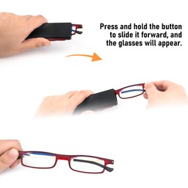 REAVEE Folding Reading Glasses for Men Women Ultra Thin Blue Light Blocking Anti UV/Eyestrain Computer TR90 Slim Foldable Portable Readers with Compact Flat Case, Red +1.5