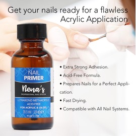 Nena's Professional Nail Primer, Acid-Free Formula for Acrylic & UV Gel, 29.5 mL, Box of 12 Bottles