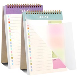 Daily Planner Notepad,NEDLON 2 Packs To Do List Notepad,104 Pages A5 Undated Daily Planner with Task Checklist,Spiral Binding,120GSM Paper,Transparent Cover for Home,Office,School Supplies,Green&Purple