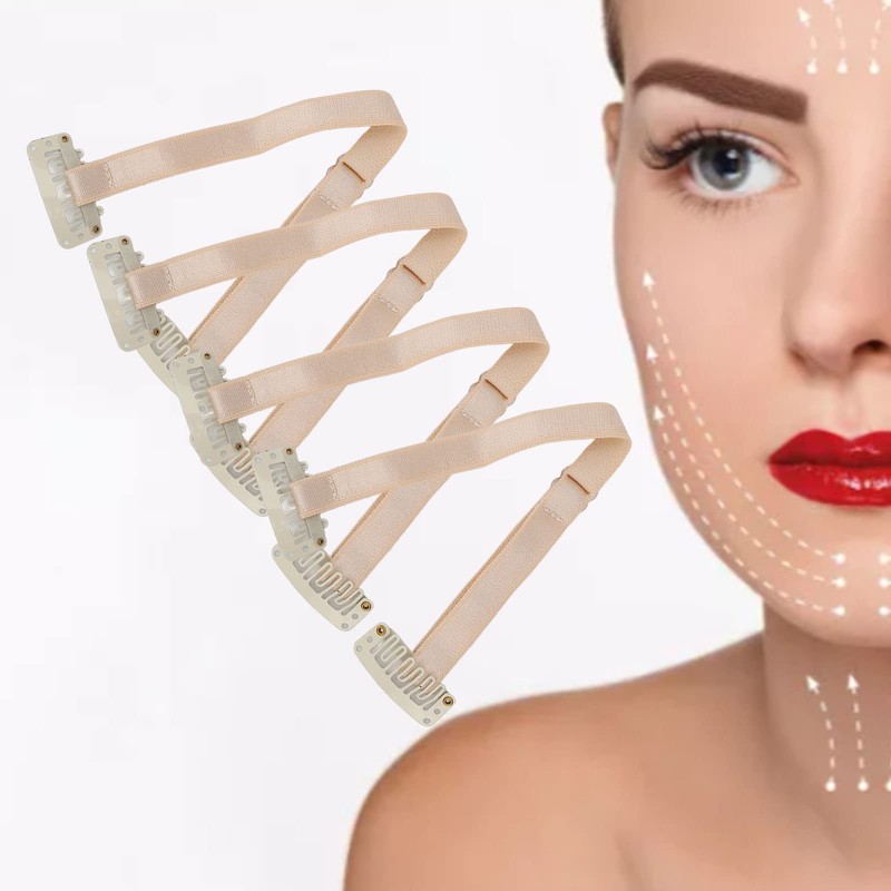 Pack of 4 Facelift Bands with Clips, Facelift Hair Clips,