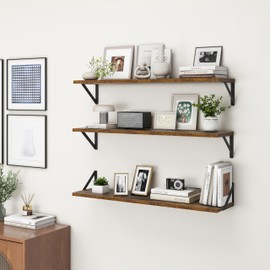 Fun Memories Deep Floating Shelves for Wall, 36W x 8D Wall Mounted Shelves Set of 2, Wide Display Ledge Shelf with Sturdy Metal Brackets for Living Room, Bathroom, Bedroom and Kitchen, Rustic Brown