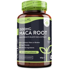 Maca Root Capsules 3500mg – 180 Vegan Capsules – High Strength Maca Root Extract – 6 Month Supply – Made in The UK by Nutravita