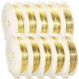 Flutesan 10 Roll 230ft Jewelry Wire for Making 18, 20, 22, 24, 26 Gauge Craft Beading Wire Jewelry Making Supplies Bendable Copper, 5 Size(Gold)