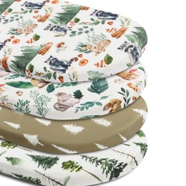 4 PBassinet Sheetsack Bassinet Sheets Woodland Forest Animals Wood Neutral Unisex Fitted Baby Bassinet Sheets Set for Standard Bassinets for Baby Boys or Girls (Raccoon)